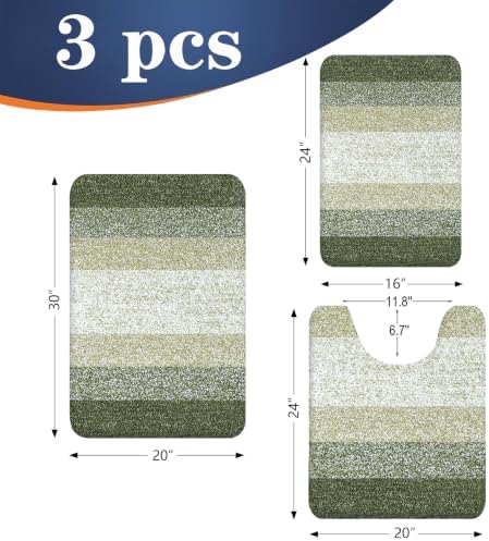 OLANLY Microfiber Bathroom Rugs Sets 3 Piece, Soft Bath Mats, Dark Green - Image 2