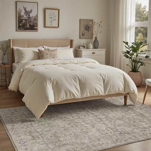 DCX Washable 5x7, Kid & Pet Friendly with Rubber Back Non Slip, Stain Resistant Vintage Rug for Living Room, Bedroom, Home Office, Soft Low Pile Large Farmhouse Distressed Carpet, Greige - Image 2