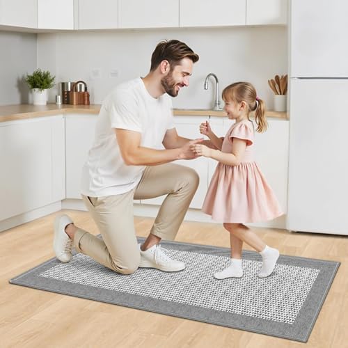 StepRite Kitchen Rugs, Kitchen Mat for Floor, 47"x20" Non-Slip Machine-Washable Commercial Floor Mat, Absorbent Heavy-Duty Rug for Office & Home, Sink Standing Mat, Entryway Carpet, Light Grey - Image 7