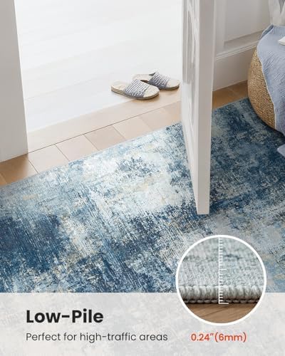 5x7 Area Rug Living Room, Modern Washable Indoor Carpet Navy Blue - Image 6