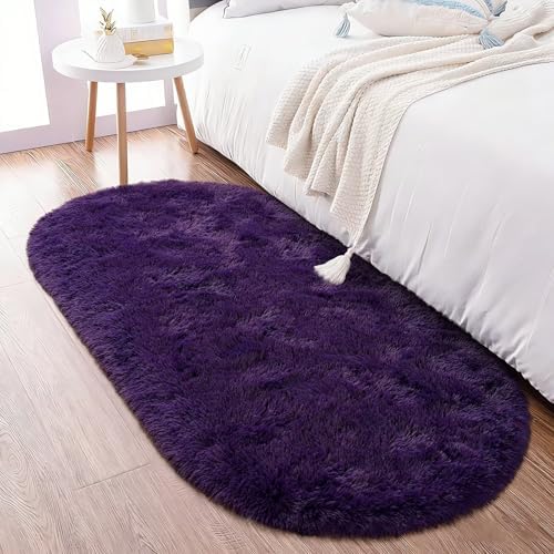 2.6x5.3 Grape Purple Fluffy Soft Oval Rug Non-Slip for Bedroom Dorm Hallway by ModernHomeDecor