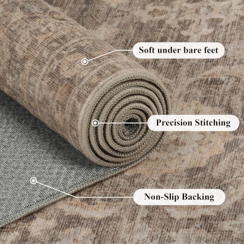 JOOJA 2'6"x8' Neutral Tan Vintage Boho Washable Runner Rug for Entryway - Image 6