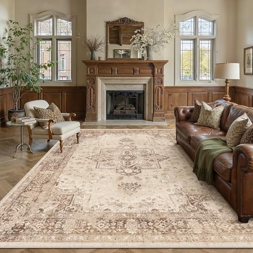 PureCozy Brown 6x9 Washable Area Rug Living Room Vintage Oriental Carpet - Image 2
