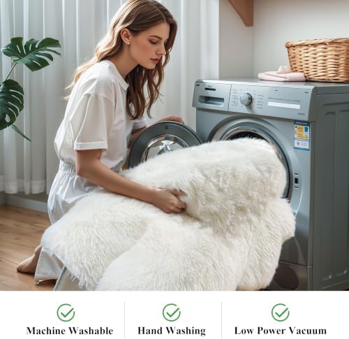 5x8 Cream White Fluffy Shag Rug for Living Room, Plush Carpet - Image 5
