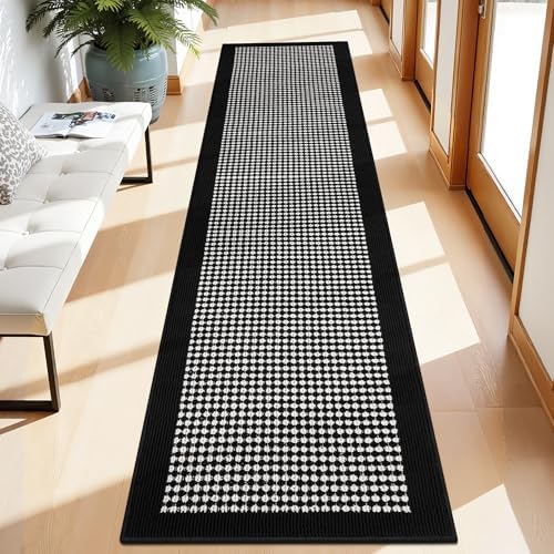Ileading Runner Rugs for Hallway 2'x8' Non Slip Farmhouse Long Kitchen Floor Mats with Rubber Backing Absorbable Throw Rugs Machine Washable Indoor Helloween Decor Carpet for Entryway（Black&White） by Ileading