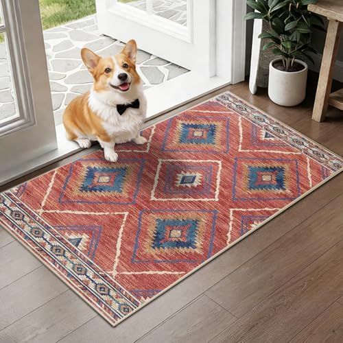 BESTSWEETIE 2'x4' Washable Area Rug for Living Room Bedroom Red/Orange by BESTSWEETIE