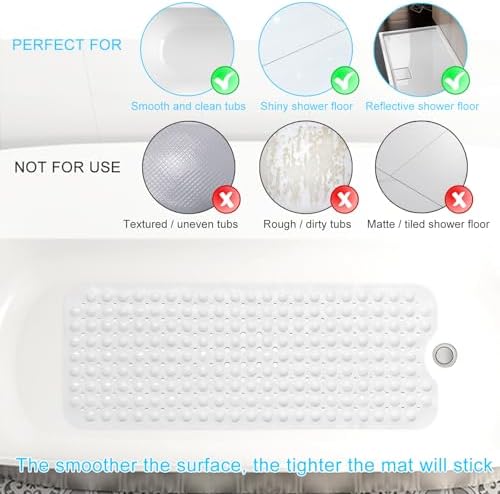Sheepping Baby Bath Mat Non Slip Extra Long Bathtub Mat for Kids 40 X 16 Inch - Eco Friendly Bath Tub Mat with 200 Big Suction Cups,Machine Washable Shower Mat (White) - Image 3