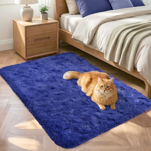 3x5 Royal Blue Fluffy Soft Area Rug Non-Slip for Bedroom Entryway by ModernHomeDecor