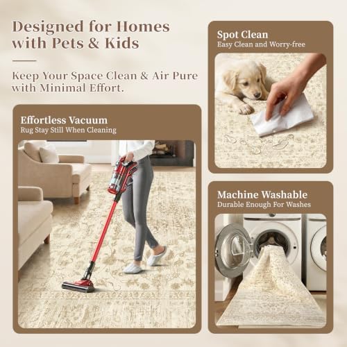 Beige 9x12 Living Room Rug, Non Slip Neutral Area Rug for Bedroom, Nursery - Image 6
