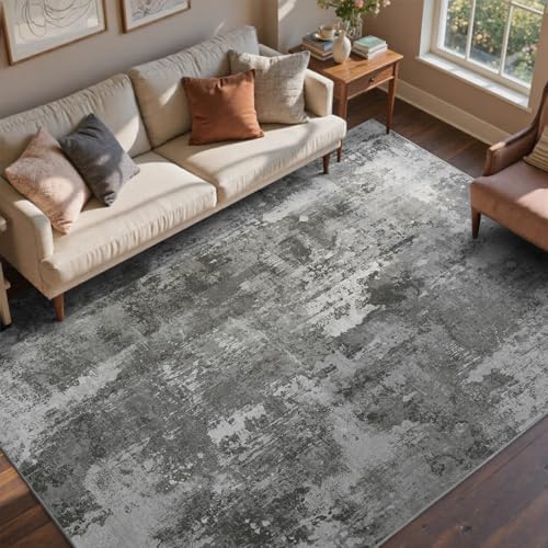 4x6 Ft Abstract Washable Area Rugs for Living Room Dark Grey - Image 2