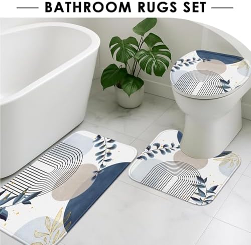 Bathroom Sets with Shower Curtain and Rugs, Set of 4, Leaves Boho - Image 5