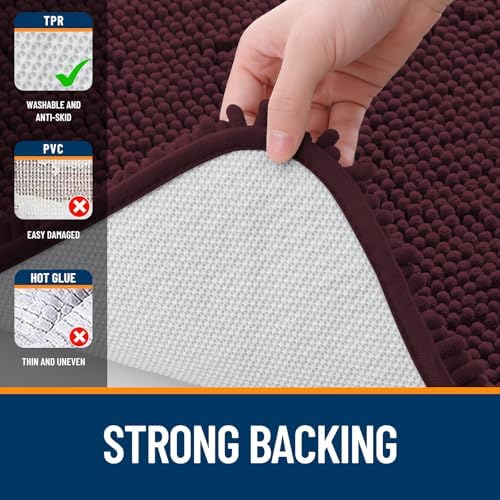 OLANLY Bathroom Runner Rugs 44x24, Soft Absorbent Chenille Bath Rugs, Rubber Backing Quick Dry, Machine Washable Long Bath Mats for Bathroom Floor, Tub and Shower, Home Decor Accessories, Black Cherry - Image 6