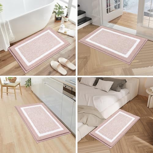 Pauwer 3 Piece Bathroom Rug Set, Non Slip Washable Bath Mat, Dusty Pink - Image 7