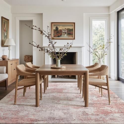 6x9 Pink Gray Washable Area Rug for Living Room, Vintage Print - Image 6