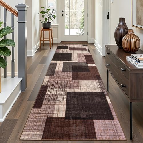 Washable 3x10 Modern Geometric Runner Rug for Hallway Kitchen Purple by Ailyei