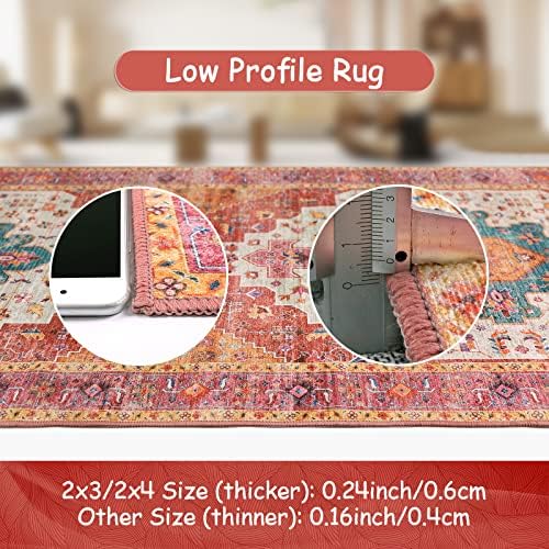 Moynesa Ultra-Thin Washable Runner Rug - 2'6"x8' Pink Runners for Hallways, Boho Non-Slip Bedroom Rug Runner, Vintage Oriental Medallion Kitchen Carpet Runner for Home Entrance Decor - Image 5