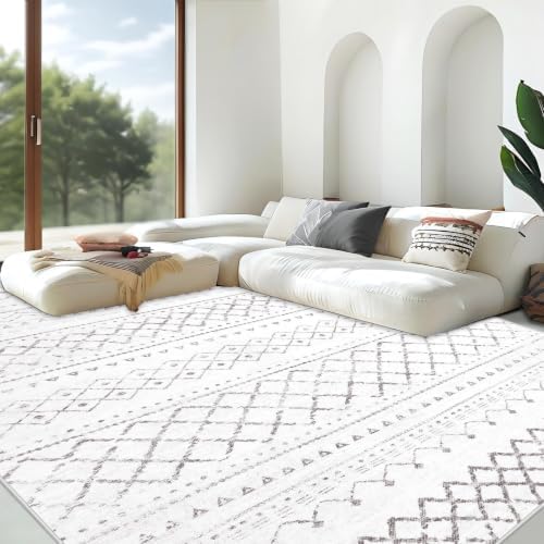 Area Rug Living Room Rugs 8x10 - Large Soft Boho Geometric Rug, Non-Slip Foldable Washable Rugs Non Shedding Morden Indoor Floor Carpet for Bedroom Office Dining Room (Dark Grey,8' x 10') by AOYAOMI