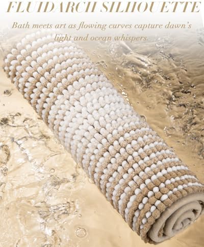 BSICPRO Large Bathroom Rugs Runner, 22x60 Striped Bath Mats, Beige - Image 4