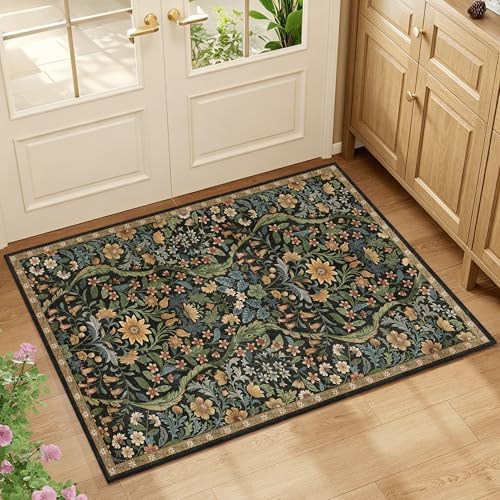 Floral 2x3 Entryway Rug Washable Doormat Indoor Throw Rug, Brown - Image 3