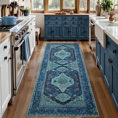 Tangsoo Vintage Teal 2x6 Washable Runner Rugs for Hallways, Non Slip Runner - Image 7