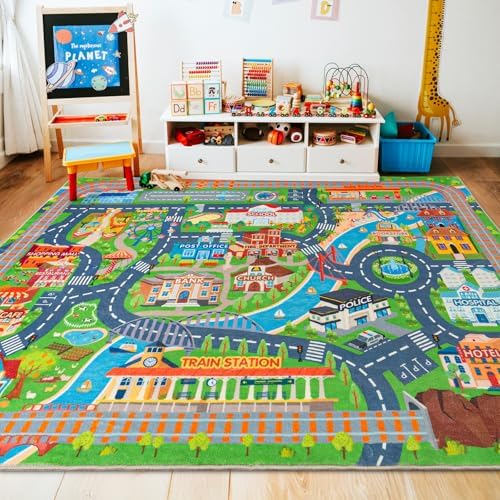 4'x5' Car Rug Play Mat for Kids, Road Traffic Playmat for Kids Room - Image 2