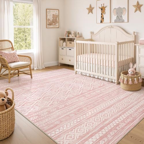 Nakagishi Boho 7x9 Area Rug Living Room Rugs Machine Washable Pink by NakagishiAreaRug