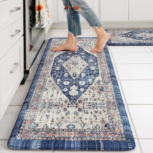Collive Boho Kitchen Rugs Sets of 2 Non Slip Padded Mats, 20"x47"+20"x32" by Collive