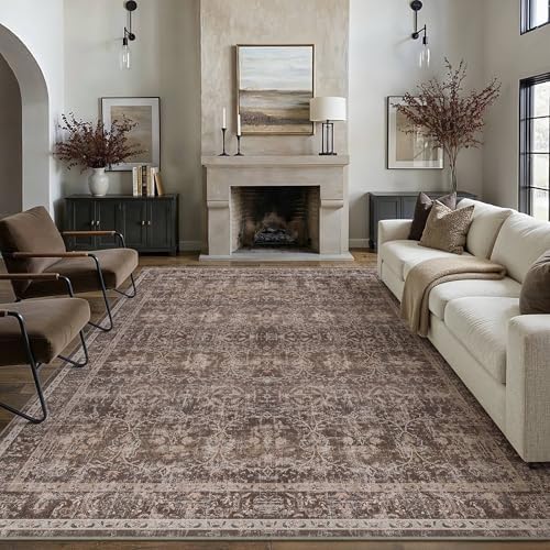 HUGEAR Red Brown 9x12 Washable Area Rugs for Living Room by HUGEAR