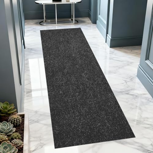 Extra Long 3x15 ft Runner Rug for Hallway, Non-Slip Indoor Outdoor Carpet with TPR Backing, Durable Waterproof Mat for Kitchen, Patio, Balcony, Garage, Deck, Entryway, Stair, Black Fine Stripes by Unknown