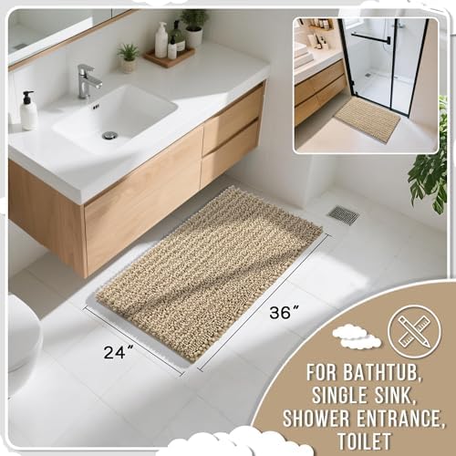 Yimobra Large Bathroom Rugs Non Slip Washable 36x24 Inch - Ultra Soft Absorbent Chenille Bath Mat, Quick Dry Shaggy Floor Carpet for Tub Shower, Camel Home Decor Accessories - Image 2