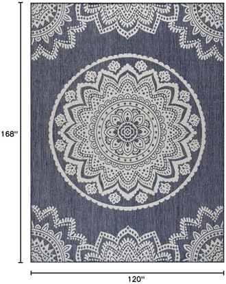 CAMILSON Outdoor Rug 10x14 Modern Area Rugs for Large Indoor and Outdoor Patios and Porches - Waterproof Washable Non-Shedding Easy-to-Clean Outside Carpet (10 x 14, Medallion - Blue/White) - Image 2