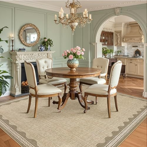 GarveeHome Scalloped Washable 8x10 Rug for Living Room Non-Slip Solid Tan Jute Digital Printing Modern Low-Pile Carpet 8 x 10 Rug for Bedroom Dining Nursery Mat with Rubber Back - Image 4