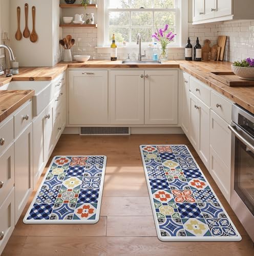 GENIMO Anti Fatigue Kitchen Mats for Floor 2PCS, Standing Rugs, Blue - Image 6