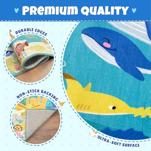 4x6 Ocean Rug for Kids Playroom – Sea Life Learning Carpet with Mermaid, Submarine & Whales, Soft Washable Stain Resistant Playful Area Rug for Kids, Educational Underwater Theme Carpet - Image 5