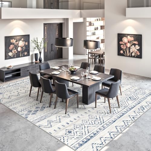 Miukiki 9x12 Area Rug for Living Room, Washable Non Slip Moroccan Rug Blue - Image 7