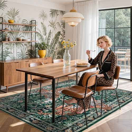 Moynesa Leopard 5x7 Area Rug, Boho Washable Living Room Rug, Non Slip Rugs for Bedroom, Ultra Thin Soft Animal Print Throw Floor Carpet for Office Dining Room, Green - Image 5