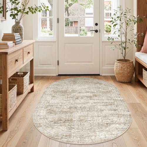 3x5 Oval Rug for Bedroom,Washable Area Rug,Brown - Image 3