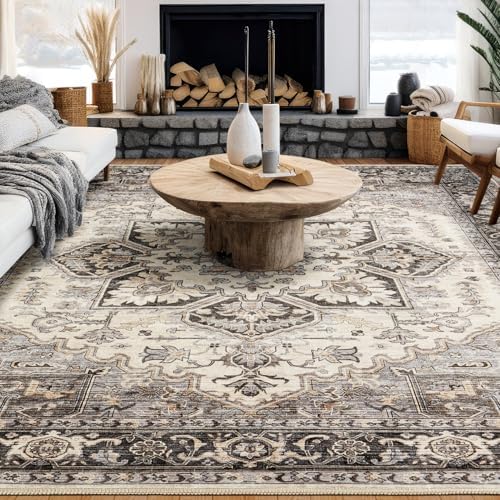 8x11 Area Rugs for Living Room - Large Carpet Ultra Thin Soft Washable Oriental Vintage Floral Distressed Rug Big Indoor Carpets for Bedroom Nursery Dorm Home Decor Aesthetic - Grey Brown - Image 2