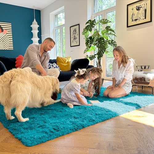 OLANLY 6x9 Machine Washable Large Area Rugs for Living Room, Bedroom, Soft Fluffy Shaggy Bedside Rug, Indoor Floor Carpet for Kids Girls and Boys, Dorms, Nursery, Home Decor Aesthetic, Teal - Image 7
