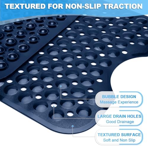 Bathtub and Shower Mats, 40x16 Inch Extra Large Non Slip Soft Bath Tub Mat with Suction Cups and Drain Holes for Bathroom Floor and Keep Tubs Clean, Machine Washable, Navy Blue - Image 2