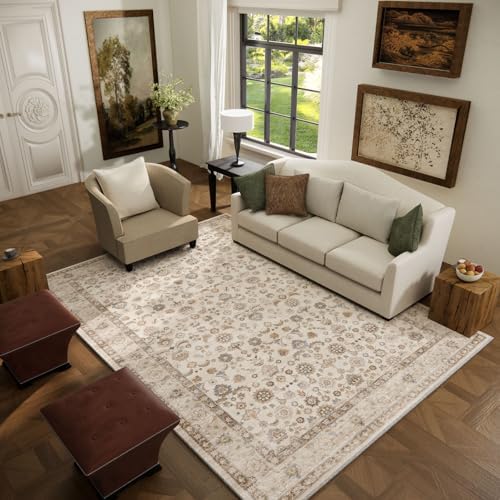 Washable Area Rugs for Living Room: 5x7 Bedroom Rug Boho Vintage Area Rug Stain Resistant Non Slip Low Pile Lightweight Soft Carpets for Dining Room Kitchen Nursery Kids Room Playroom Home Office - Image 2
