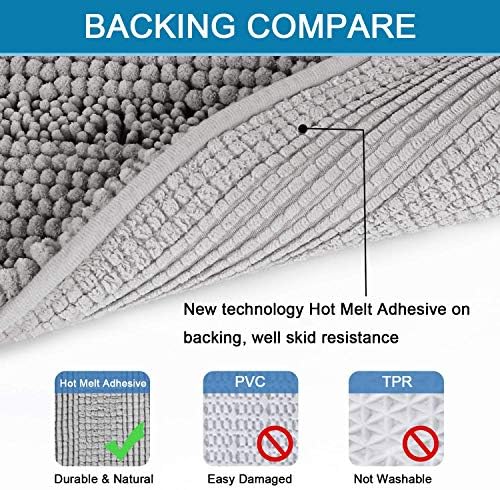 H.VERSAILTEX Bathroom Rugs Bath Rug Set 2 Piece Bathroom Contour Rug Toilet Mat Sets Non Slip Contour Bath Rug Ultra Thick Water Absorbent Striped Bath Mats Washable(36" x 24" Plus 20" x 24" U, Dove) - Image 4