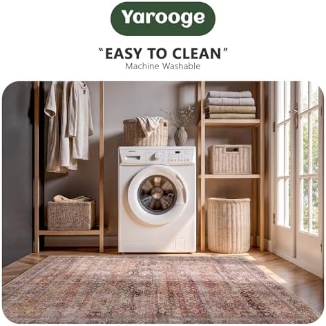 6x9 Area Rugs - Washable Vintage Retro Living Room Rug, Soft Ultra Thin Non Slip Low Pile Traditional Distressed Boho Carpet for Bedroom Dining Room Nursery Home Office, Vintage Iron Red - Image 6
