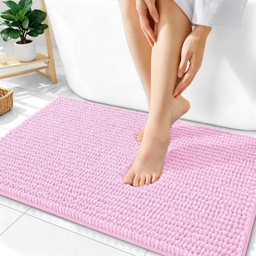 OLANLY Thick Chenille Bathroom Rugs 36x24, Soft Absorbent Bath Mat, Pink by OLANLY