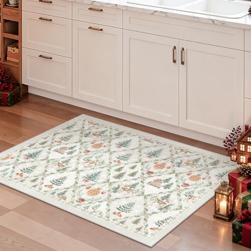 2x3 Christmas Small Non-Slip Area Rug, Grey Washable Entryway Carpets - Image 4
