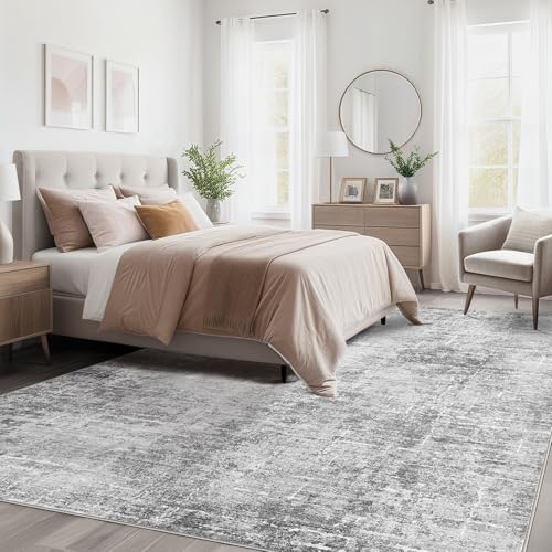 kakania Abstract 7x9 Area Rugs for Living Room: Washable Rugs Grey White - Image 3