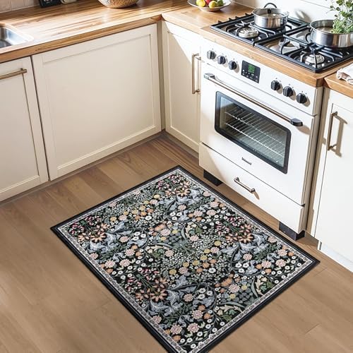 PLHXFR 2x3 Small Entryway Rug: Floral Washable Indoor Carpet Dark Black - Image 4