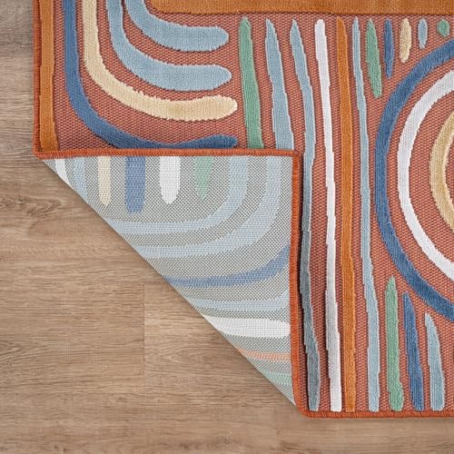 CAMILSON Indoor Outdoor Rug, Orange 6x9 Geometric Arch Striped Area Rugs for Patio and Home Areas, Easy-Cleaning Non-Shedding Living Room, Garden and Deck Washable Outside Carpet (6 x 9) - Image 6