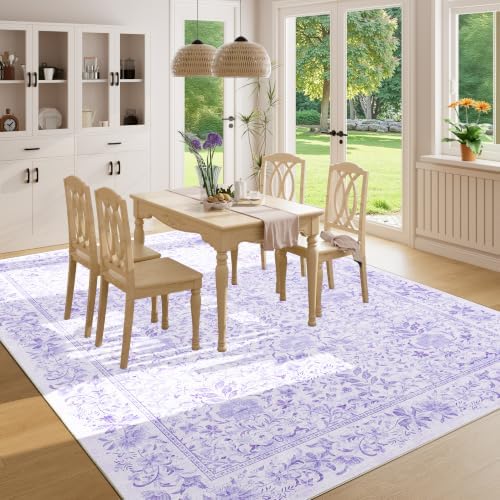 DUKINO 8x10 Area Rugs, Vintage Floral Washable Rug for Living Room, Purple - Image 5
