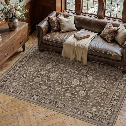 PureCozy Brown Small Area Rug 3x5 Vintage Floral Distressed - Image 2
